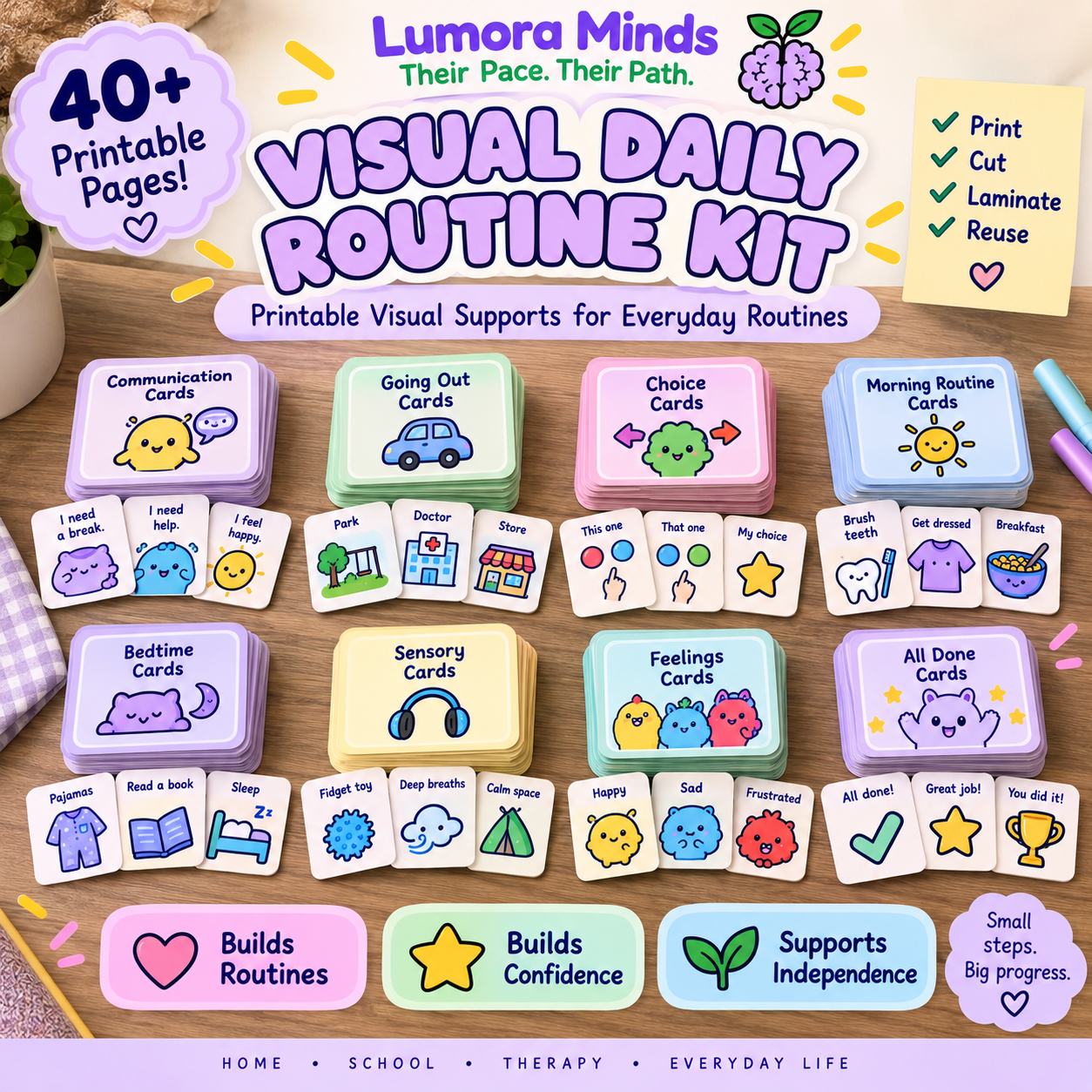 Lumora Minds Visual Daily Routine Kit — Printable Routine, Communication & Choice Cards