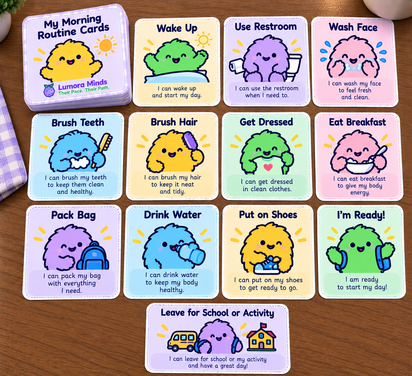 Lumora Minds Visual Daily Routine Kit — Printable Routine, Communication & Choice Cards